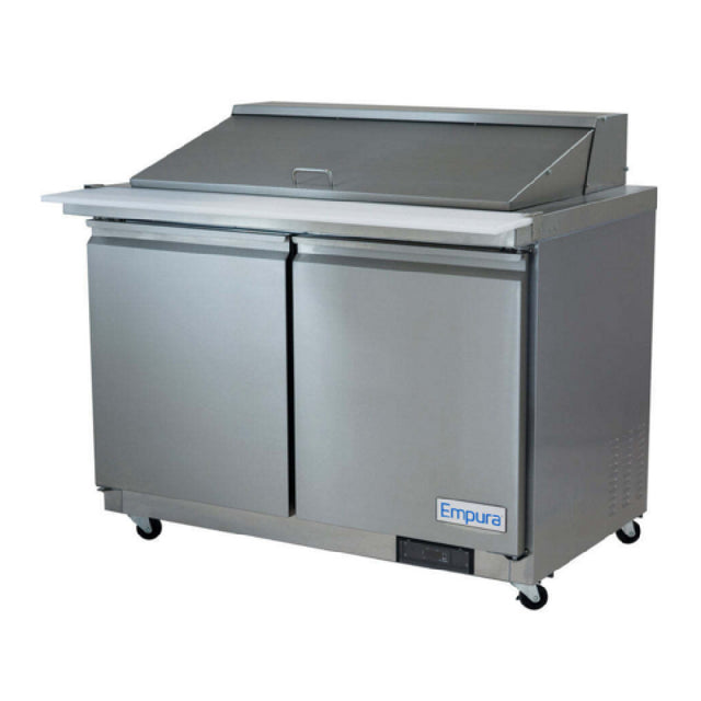 Empura E-KSP48M 48 Inch Refrigerated Sandwich Salad Mega Top Prep Table with 2 Swing Doors and 10.1 Cu Ft Capacity