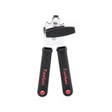 A FirmGrip Hand Can Opener with two black handles labeled FIRM GRIP in red. The ergonomic can opener features a visible stainless steel cutting mechanism and turning knob at the top, all set against a plain white background.
