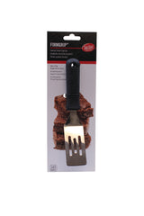 A slotted metal FirmGrip spatula with a black handle is attached to packaging featuring chocolate brownies. The packaging highlights the ergonomic, non-slip grip and notes that this dishwasher safe spatula is described in English, French, and Spanish.