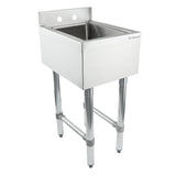 A stainless steel 1 compartment underbar sink featuring a deep rectangular basin, four cylindrical legs, and a backsplash with two faucet holes. The Empura brand name is visible on the top corner of the sinks front panel.