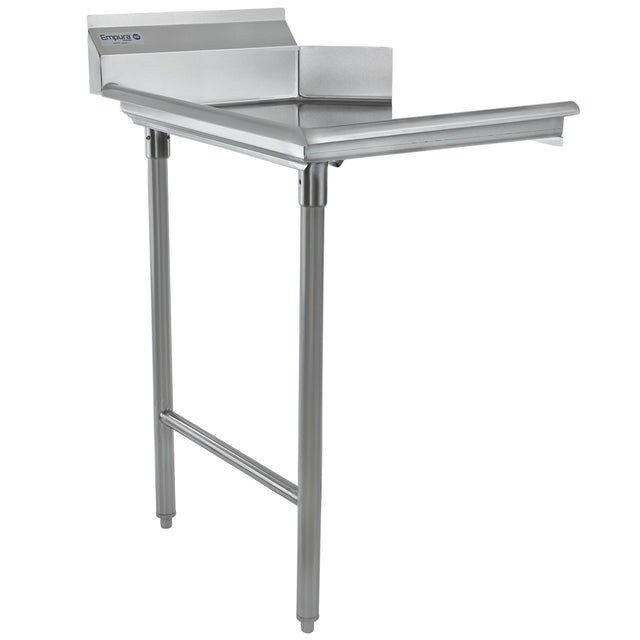 A stainless steel commercial sink with NSF certification features two front legs and a rectangular basin. It has a tall backsplash, sloped surface for drainage, and is designed for wall mounting and heavy-duty use in kitchens or as a clean dishtable.