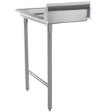 A stainless steel clean dishtable with NSF certification, featuring a sturdy worktop, two front legs, backsplash, and a raised edge—ideal for efficient use in any professional kitchen setting.