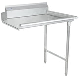 A stainless steel work table with an NSF stainless steel worktop, raised back edge, sturdy tubular legs, and open front and sides. It has a smooth flat surface and is perfect as a clean dishtable in commercial kitchens or food prep areas.