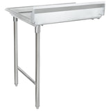 A stainless steel Clean Dishtable drainboard with two legs, a flat rectangular NSF worktop, raised backsplash on three sides, and open front. The drainboard attaches to a sink for extra drying or prep space.
