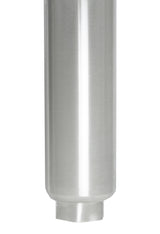 A close-up of a cylindrical, metallic object with a smooth, brushed silver finish—reminiscent of a Floor Model Fryer. The object tapers toward the bottom, ending in a flat, hexagonal base against a plain white background.