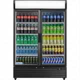Glass-door Empura EGM-50B commercial refrigerated merchandiser filled with assorted drinks. All beverages are arranged in neat, organized rows inside this temperature-controlled display.