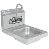 This Wall Mounted Hand Sink features a deep rectangular stainless steel basin with rounded corners, a tall curved faucet, and separate hot and cold water handles. The Empura brand is displayed on an upper left plate.