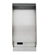 A stainless steel wall-mounted commercial paper towel dispenser with a rectangular front, open viewing area, and slot at the bottom for dispensing towels—perfect for kitchens with heavy duty gas griddles. Smooth, reflective surface; image is straight-on.