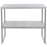 A stainless steel table with four legs, a smooth top surface, an NSF-certified lower shelf for storage, and an industrial design—ideal for kitchens, laboratories, or commercial settings.