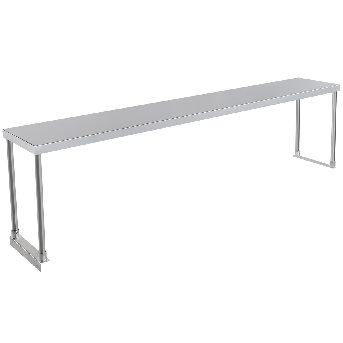 A long, rectangular stainless steel bench with a flat, smooth surface and four straight legs. The bench has a minimalist, industrial design with no backrest or armrests and features a clean, polished silver finish.