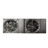 A top-down view of a double-burner black gas stove designed for countertop installation. Each burner has a circular metal grate, ideal for Stock Pot Range use, with detailed burner heads beneath. The background is plain white.