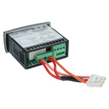 A digital electronic controller for Empura refrigeration features a black and gray rectangular casing, labeled panel, green and white terminal connectors, and red and orange wires extending to a white plastic plug on a white background.