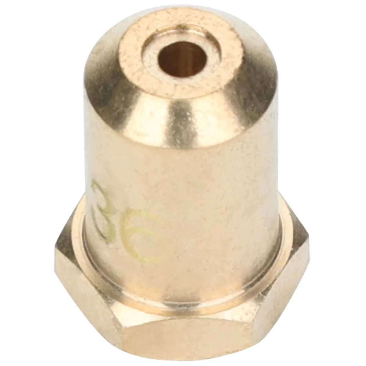 A close-up of a brass NG nozzle with a cylindrical body, a central circular opening at the top, and a hexagonal base. The smooth, reflective surface features the number 36 faintly marked on the side—an essential Empura Equipment part.