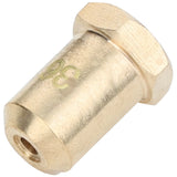 A brass NG nozzle with a hexagonal head and a small central hole. The number 36 is engraved on the side, indicating its size. Shown on a white background, the Empura Parts nozzle lies at an angle to display threads and marking.
