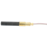 A cylindrical thermal pile temperature sensor with a dark gray tip, a gold-colored metal middle section, and a white wire with a red pattern extending from one end, shown against a plain white background.