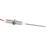 This Empura Parts flame sensor, model ECO-613, features a metallic cylindrical probe with threaded body and nuts, white insulating section, long metal rod tip, and red wire for electrical connection—all set against a plain white background.