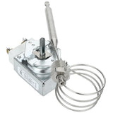 A metallic Empura thermostat controller, such as the EGF-70/80, features a rotary dial, coiled temperature-sensing probe, capillary tube, rectangular housing, exposed screws, and electrical terminals on one side.