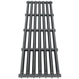 A rectangular, black cast iron cooking grate with parallel bars and three perpendicular supports. The matte, textured surface ensures even heat distribution when cooking. This Empura parts photo is taken from an overhead angle.