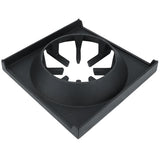 A black, square-shaped plastic object with a large circular opening in the center, featuring angled inner supports and raised edges. This sturdy EHP Standard Duty Series component is likely designed for holding or stabilizing a cooking grate or other Empura Equipment.