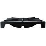 A black cast iron burner grate from Empura Equipment, viewed from the front. The heavy duty grate features four raised arms forming an X-shape and sturdy legs at each corner, with a slightly elevated center to support pots and pans over a gas burner.