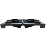 A black, cast iron Empura Parts burner grate viewed from the front. The rectangular grate has four raised arms for supporting cookware and an open center section above a circular burner area. The surface is textured and slightly glossy.