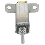 A close-up of an Empura Equipment metal solenoid actuator with a threaded rod protruding from the bottom, secured by a nut. The rectangular body features two mounting holes on top flanges, and weld marks are visible near the base of the rod.