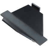A metal wedge-shaped part with a flat, slanted black surface and a raised, rectangular tab on one side—perfect as a Radiant A replacement for Charbroilers. The beveled edges taper to a point, while the other end is flat and slightly wider.