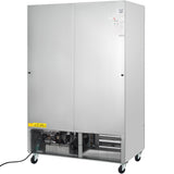 A large, silver Empura Refrigeration industrial metal cabinet on wheels with closed doors. The lower section is open, exposing mechanical components and wiring. A power cord extends from the left and a yellow “C5H10” hazard label is visible on the front.