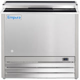 A stainless steel Empura refrigeration unit with a top lid, labeled Empura on the upper left. The front features vents, a small control panel on the lower right, and a smooth, modern finish—ideal as a commercial freezer.