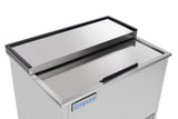 A stainless steel Empura refrigeration cooler with a sliding lid, labeled Empura on the front. The cooler features a black handle and raised edge on top, designed for use in food service or bar settings.