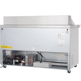 A large industrial Empura refrigeration unit on wheels with a metal exterior and exposed lower section revealing internal components, wiring, and coils. Warning labels and printed instructions are visible on the front panel, set against a plain white background.