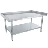 This Empura economy duty stainless steel work table features an undershelf for extra storage, raised edges on three sides, and a smooth top surface. Supported by four cylindrical legs, it’s ideal as an equipment stand in any busy kitchen.