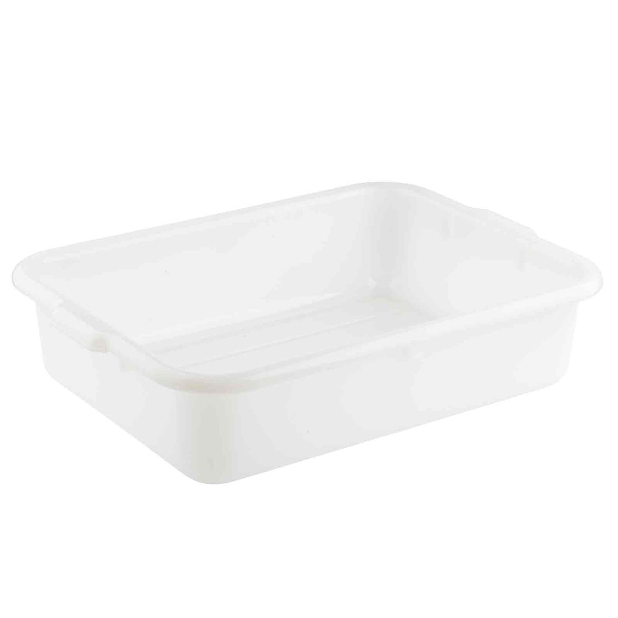 A rectangular, shallow white Freezer Storage Box made from high density polyethylene with slightly rounded corners and smooth sides, shown on a plain white background. The bin is empty, dishwasher safe, and features a simple, functional design.