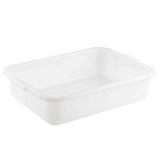 A rectangular, shallow white Freezer Storage Box made from high density polyethylene with slightly rounded corners and smooth sides, shown on a plain white background. The bin is empty, dishwasher safe, and features a simple, functional design.