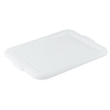 A translucent, rectangular high density polyethylene lid with rounded edges and two small side tabs, lying flat on a white background. This matte, slightly frosted Freezer Storage Box Cover is designed to fit a matching container.