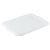 A translucent, rectangular high density polyethylene lid with rounded edges and two small side tabs, lying flat on a white background. This matte, slightly frosted Freezer Storage Box Cover is designed to fit a matching container.