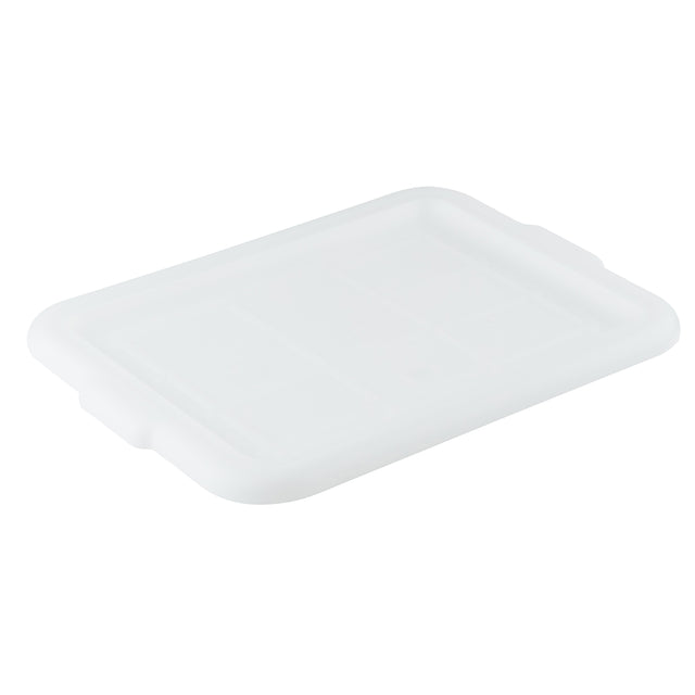 A translucent, rectangular high density polyethylene lid with rounded edges and two small side tabs, lying flat on a white background. This matte, slightly frosted Freezer Storage Box Cover is designed to fit a matching container.