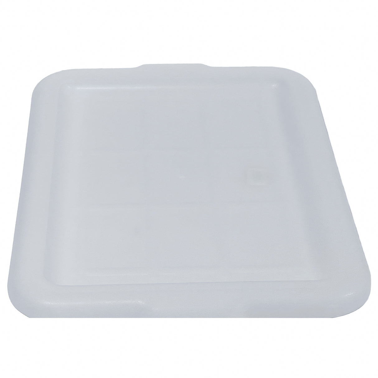 A translucent white rectangular plastic lid made of high density polyethylene with rounded corners and a subtle lip for secure fitting. This NSF-certified Freezer Storage Box Cover is smooth, with slightly raised edges, and photographed on a white background.