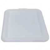 A translucent white rectangular plastic lid made of high density polyethylene with rounded corners and a subtle lip for secure fitting. This NSF-certified Freezer Storage Box Cover is smooth, with slightly raised edges, and photographed on a white background.