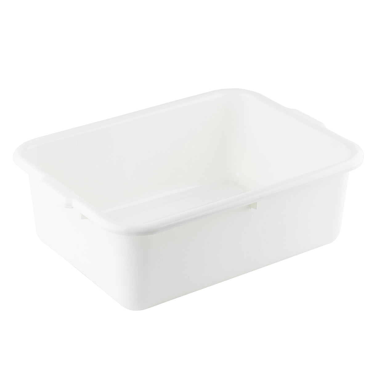A plain, rectangular white tote box made from high density polyethylene, featuring rounded edges, a smooth surface, and slightly tapered sides. The bin is empty and placed against a white background.