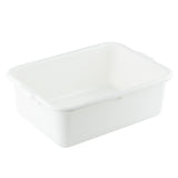 A plain, rectangular white tote box made from high density polyethylene, featuring rounded edges, a smooth surface, and slightly tapered sides. The bin is empty and placed against a white background.
