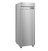 A commercial, single-door Steelheart Series Freezer stands on four wheels. The top section features a vent and a digital control panel with a small display. With a stainless steel interior and sleek, industrial appearance, it offers both style and durability.