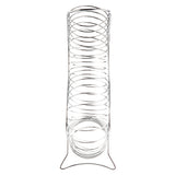 A tall, vertical, chrome plated fruit basket wire rack designed to hold cylindrical items like coffee pods. Its rounded, spiral structure with an open front ensures easy access, while the stable base and evenly spaced coils offer a sleek, minimalist look.