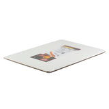 A rectangular, white foam board is shown lying flat on a white background. The board has a product label in the center featuring an image of a hand drawing and some text, suggesting it’s an ideal art or craft supply or can be used as a cutting mat.