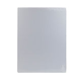 A plain, white rectangular object, possibly a sheet of polyethylene or a book, is wrapped in clear plastic. The surface appears smooth and unmarked, with minimal shadows, set against a white background.