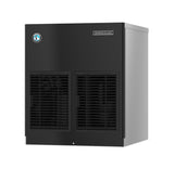 A black and silver Hoshizaki remote air-cooled Ice Maker with two front vents, a small blue and white logo on the upper left, and the Hoshizaki brand label on the upper right. The cubelet ice machine design is rectangular and industrial.