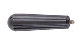 A black, cylindrical, ribbed plastic replacement handle with a rounded end and an exposed metal screw thread on the opposite end, isolated on a white background.