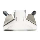 A stainless steel dough scraper with a wide, flat blade and dual handles on each side. Its shiny, reflective surface is perfect for efficiently moving and dividing dough or ingredients—also ideal as a French fry scoop in the kitchen.
