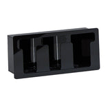 A black, rectangular plastic organizer with a built-in 3 section design features three vertical slots separated by dividers for holding cups, lids, or similar items. The front edges are slightly rounded for a smooth finish against the plain white background.