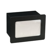 The Dispense-Rite FMN-1BT is a black rectangular built-in napkin dispenser with a textured front panel and clear window, showing a stack of white napkins inside. Designed for countertop use, it offers a simple, modern look.